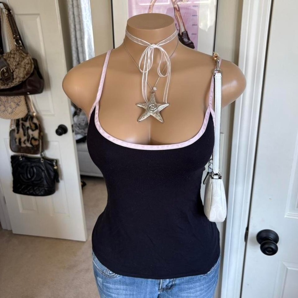 Y2K 2000s Black & Pink Trim Cami Tank Top